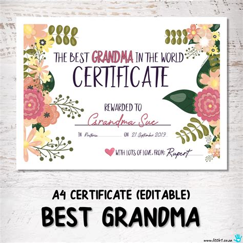 Best Grandma Certificate Printable